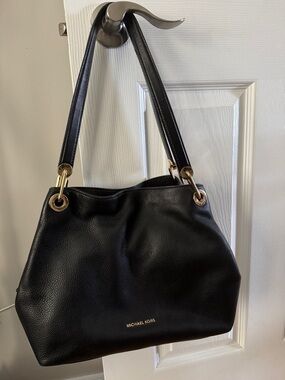 Michael Kors Black Leather Shoulder Bag with Gold Hardware